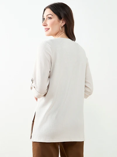 Tabbed 3/4 Sleeve Cardigan in Stone