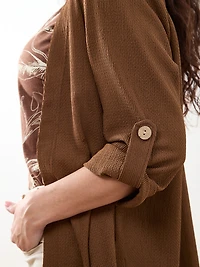 Petite Tabbed 3/4 Sleeve Cardigan in Tobacco