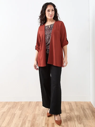 Petite Tabbed 3/4 Sleeve Cardigan in Terracotta