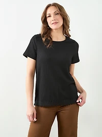 Short Sleeve Crochet Trim Top in Black