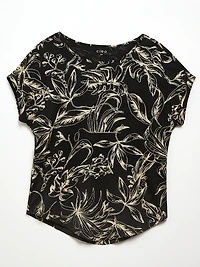 Short Cuffed Sleeve Slub Boat Neck Tee in Black Sketch