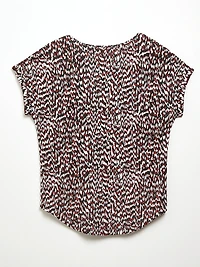 Short Cuffed Sleeve Slub Boat Neck Tee in Terracotta Abstract