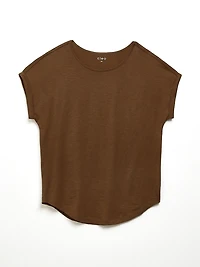 Short Cuffed Sleeve Slub Boat Neck Tee in Tobacco