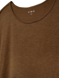 Short Cuffed Sleeve Slub Boat Neck Tee in Tobacco