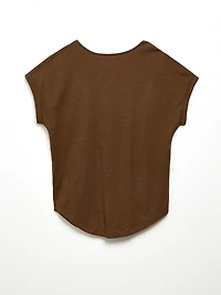 Short Cuffed Sleeve Slub Boat Neck Tee in Tobacco
