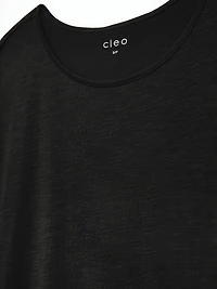 Petite Short Cuffed Sleeve Slub Boat Neck Tee in Black