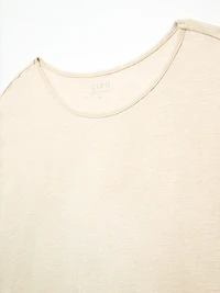 Petite Short Cuffed Sleeve Slub Boat Neck Tee in Stone Mix