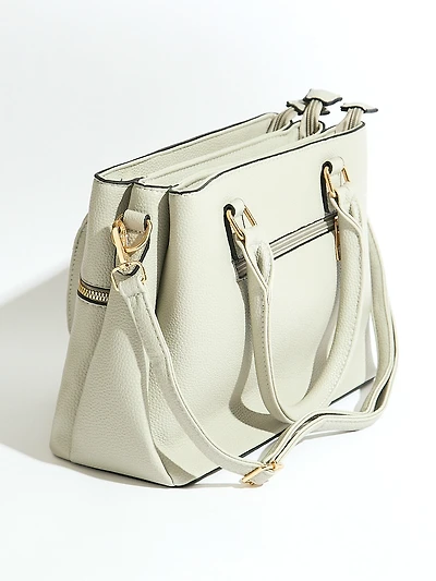 Tassle Front Handbag in Stone
