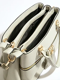 Tassle Front Handbag in Stone