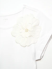 White Short Sleeve Floral Applique Tee