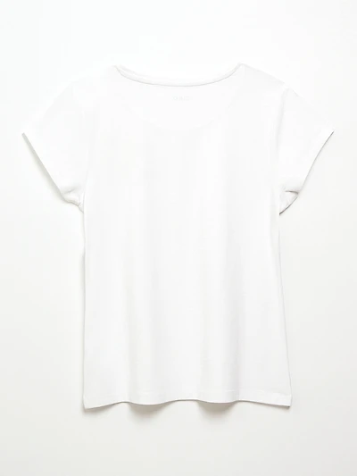 White Short Sleeve Floral Applique Tee