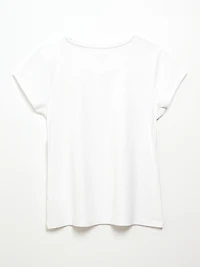 White Short Sleeve Floral Applique Tee
