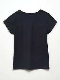 Navy Short Sleeve Floral Applique Tee
