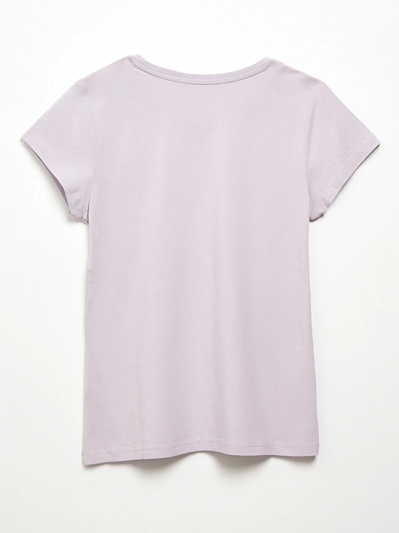 Lavender Short Sleeve Floral Applique Tee