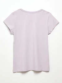 Lavender Short Sleeve Floral Applique Tee