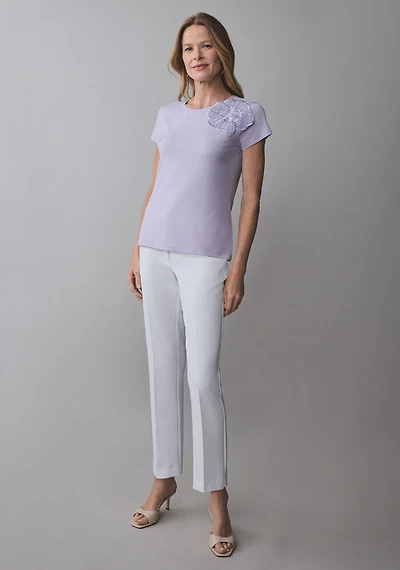 Lavender Short Sleeve Floral Applique Tee