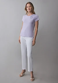 Lavender Short Sleeve Floral Applique Tee