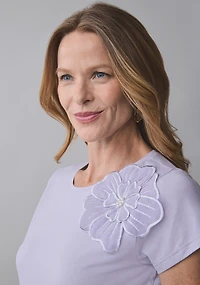 Lavender Short Sleeve Floral Applique Tee