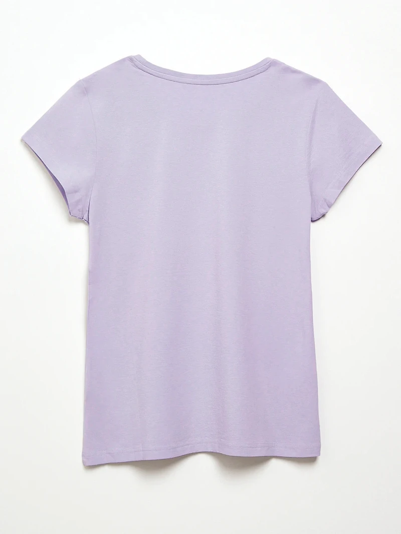 Lavender Short Sleeve Floral Applique Tee
