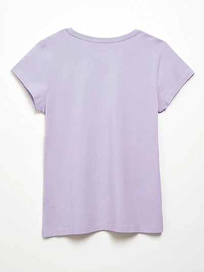 Lavender Short Sleeve Floral Applique Tee