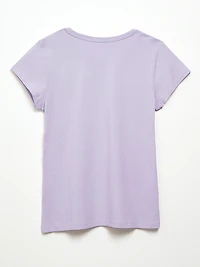 Lavender Short Sleeve Floral Applique Tee
