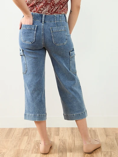 Haylie Cargo Cropped Denim Jean in Vintage Wash