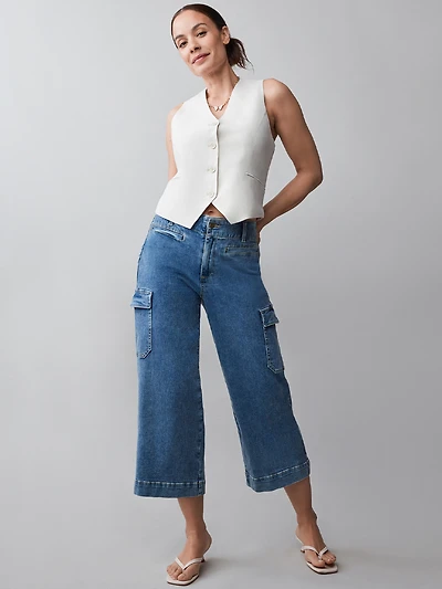 Haylie Cargo Cropped Denim Jean in Vintage Wash