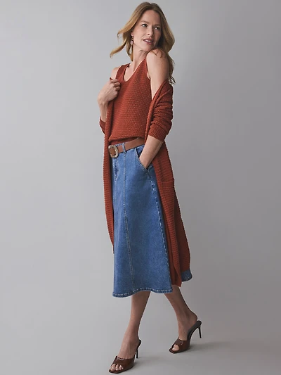 Petite Mid Length Denim Skirt in Vintage Wash