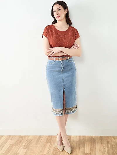 A-Line Trim Denim Skirt in Vintage Wash