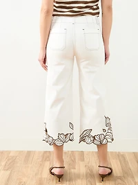 Haylie Wide Embroidered Crop Denim Jean in Ecru