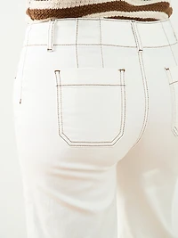 Haylie Wide Embroidered Crop Denim Jean in Ecru