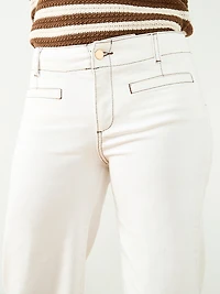 Haylie Wide Embroidered Crop Denim Jean in Ecru