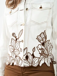 Embroidered Denim Jacket in Ecru