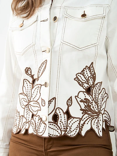 Embroidered Denim Jacket in Ecru
