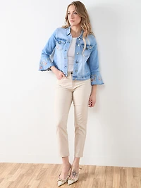 Embroidered Bell Sleeve Denim Jacket in Light Wash