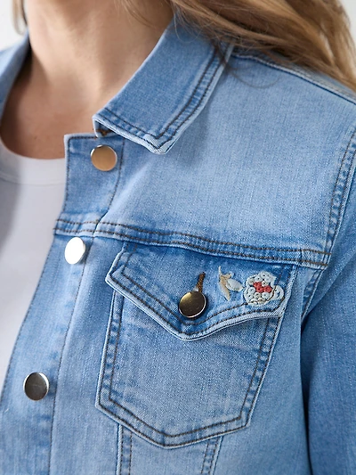 Embroidered Bell Sleeve Denim Jacket in Light Wash