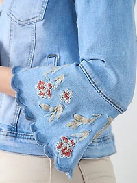 Embroidered Bell Sleeve Denim Jacket in Light Wash
