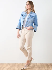 Embroidered Bell Sleeve Denim Jacket in Light Wash