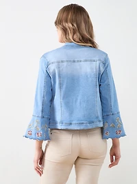 Embroidered Bell Sleeve Denim Jacket in Light Wash