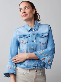 Embroidered Bell Sleeve Denim Jacket in Light Wash