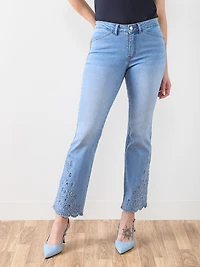 Kimberly Embroidered Ankle Denim Jean in Light Wash