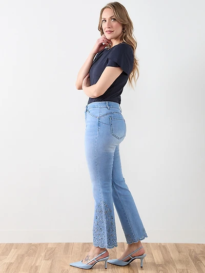 Kimberly Embroidered Ankle Denim Jean in Light Wash
