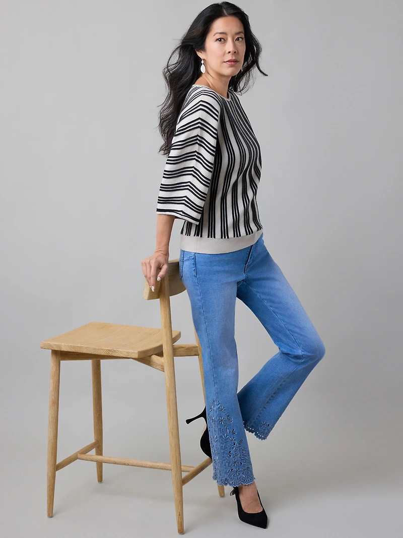 Kimberly Embroidered Ankle Denim Jean in Light Wash