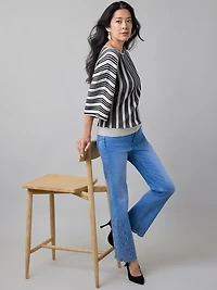 Kimberly Embroidered Ankle Denim Jean in Light Wash