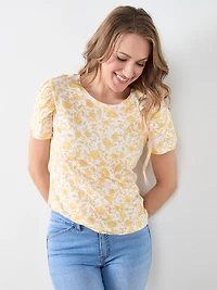 Lemon Floral Short Sleeve Tulip Scoop Neck Tee