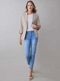 Lilly Embroidered Floral Ankle Denim Jean in Light Wash