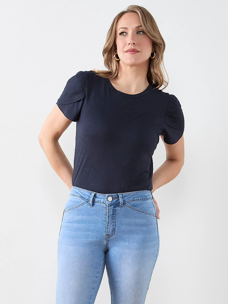 Navy Short Sleeve Tulip Scoop Neck Tee