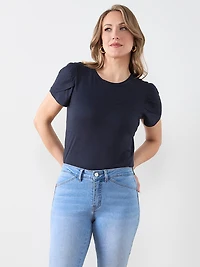 Navy Short Sleeve Tulip Scoop Neck Tee