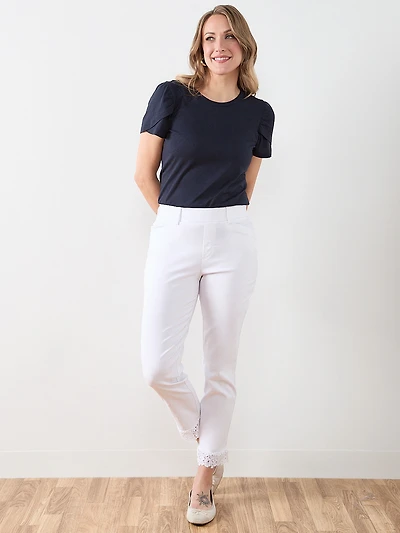 Navy Short Sleeve Tulip Scoop Neck Tee