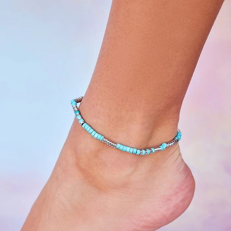 Turquoise Bead Stretch Anklet